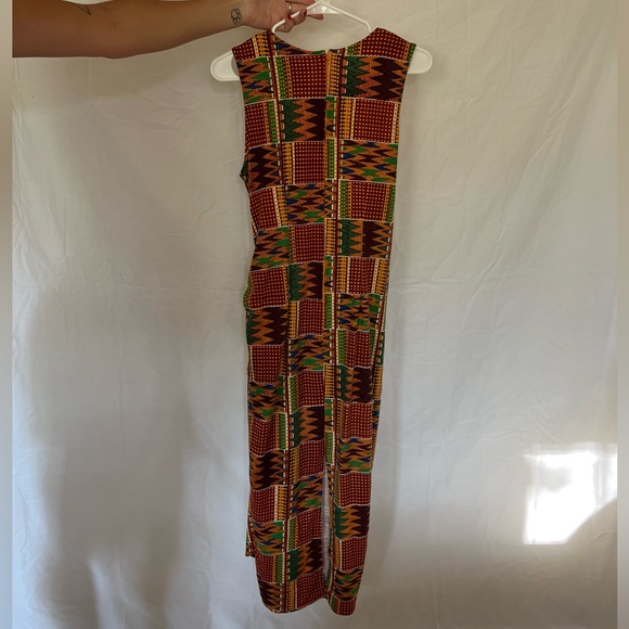 Vintage 90s Abstract Tie Waist Midi Dress - Picture 6 of 7